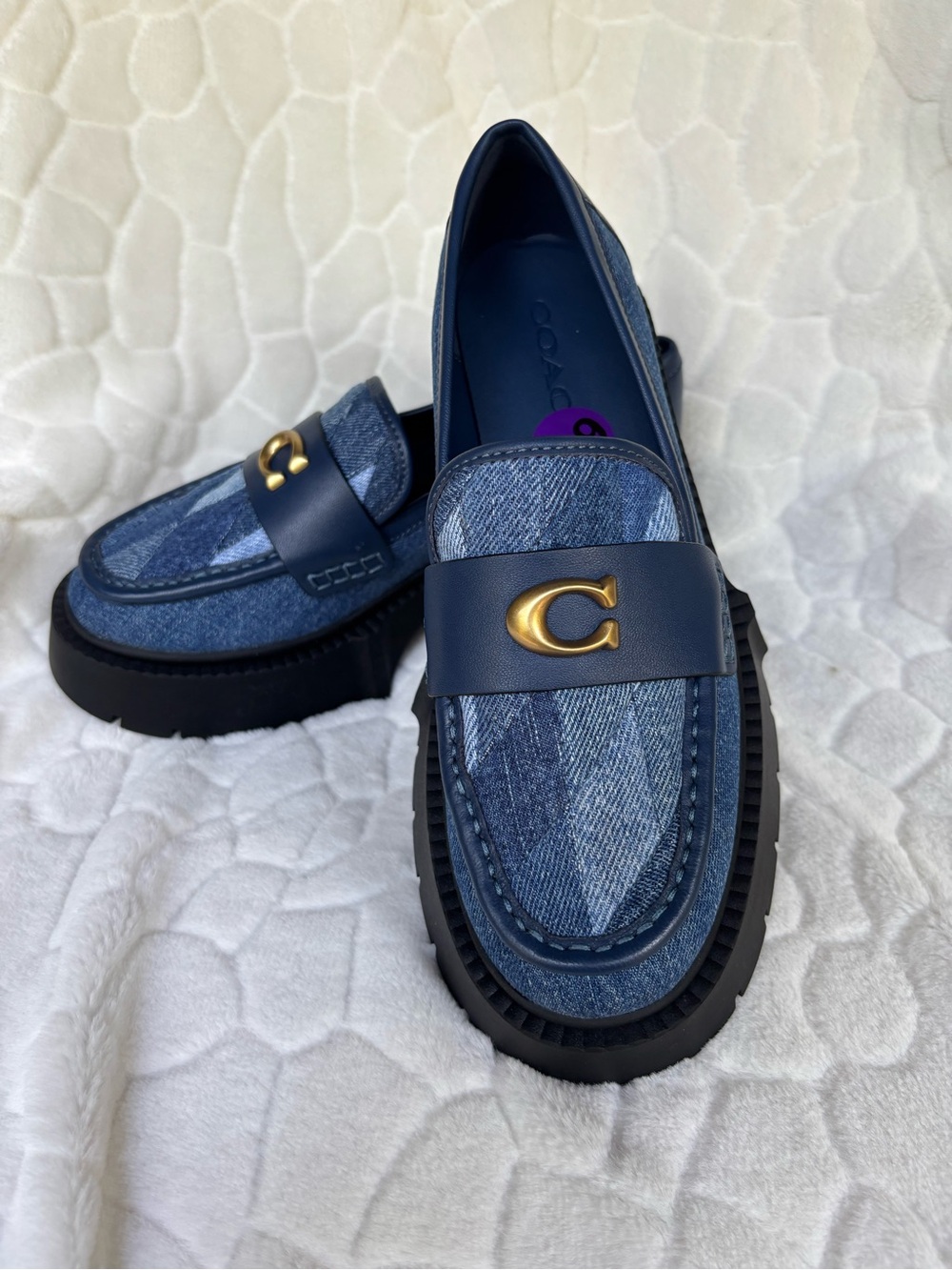 Coach Denim Leah Platform Loafer With Quilting - Picture 3 of 15